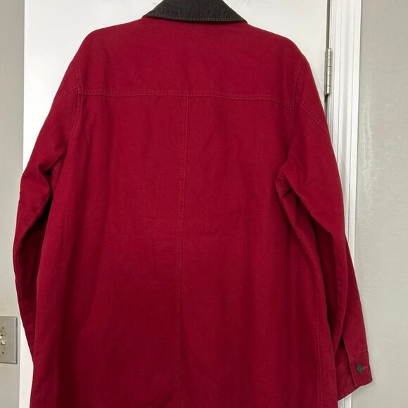 Lands’ End Red 1X Canvas Barn Coat – Chore Coat, Corduroy Collar, Flannel Lining - Picture 8 of 14